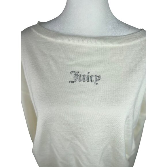 Juicy Couture Angel Womens Ivory Knit Crop Top With Rhinestone Detail Medium - Picture 8 of 14